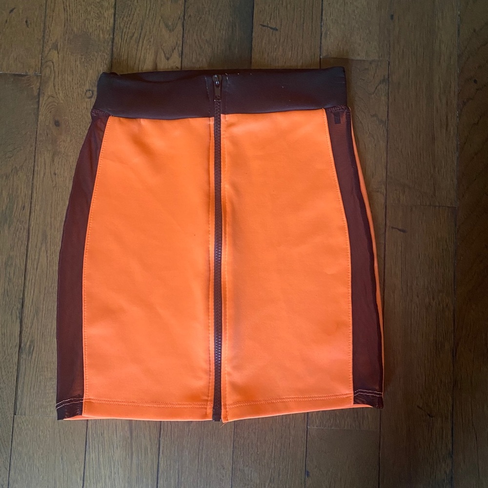 Orange mini skirt- size small w/ mesh side panels